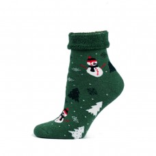 Жіночі шкарпетки махрові "сніговик-зелений" (1523)