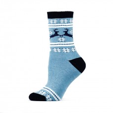 Жіночі шкарпетки махрові "олені-блакитні" (1522)