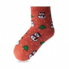Детские носки махровые "снеговики" коралловые (1404)